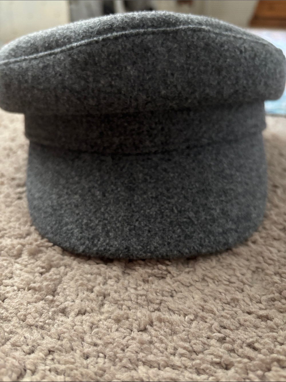 Men's Gray Wool Blend Captain's Cap - Classic Flat Top Hat